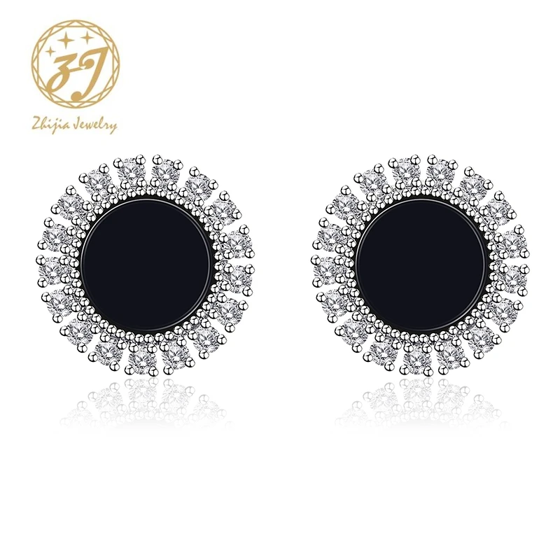 Zhijia new fashion round stud earrings for women simple design black female earrings jewelry party gifts