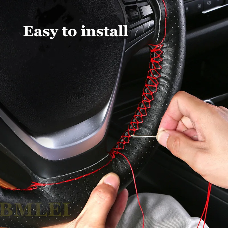 DIY Genuine Leather Steering Wheel Cover Uiversal 38cm SUV Car Steering Wheel Wrap Braid on the Steering Wheel Auto Accessories