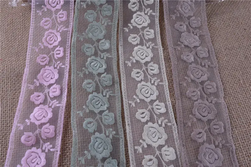 Hot sale delicate embroidered flower tulle lace trim for DIY size:5.5CM sale by yard net lace trimming for garment