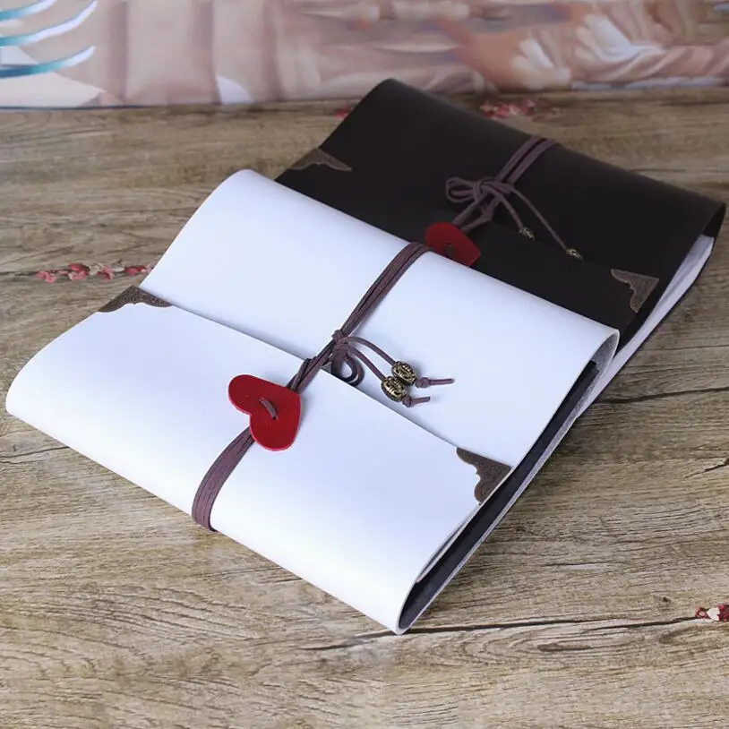 5/10/12 Inch Vintage PU Cover Photo Albums Love Heart Rope Bundle Travel DIY Baby Birthday Gifts Young Memory Book Black Sheets