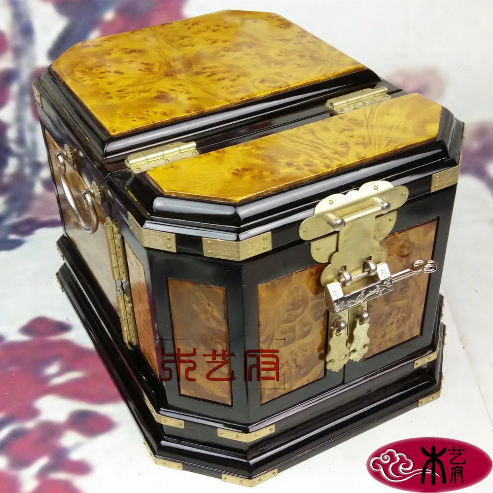 Wooden [government] gold camphor wood jewelry box mirror box jewelry box wood crafts ornaments wedding dressing