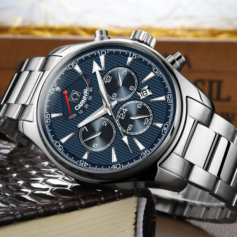 

Швейцарские мужские автоматические механические часы CARNIVAL Luxury Brand MIYOTA, водонепроницаемые до 150 м, многофункциональные, модель C8689G-3
