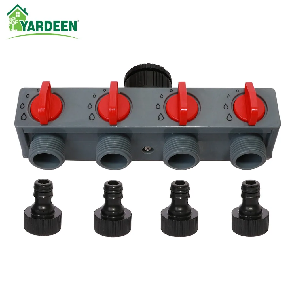 4 Way Distributor 3/4\'\' and 1\'\' ABS Plastic Garden Hose Pipe Splitter Water Connector 4 Way Tap Irrigation