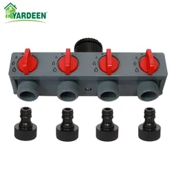 Distribuidor de 4 vías, divisor de tubería de manguera de jardín de plástico ABS, Conector de agua, irrigación de grifo de 4 vías, 3/4 ''y 1''