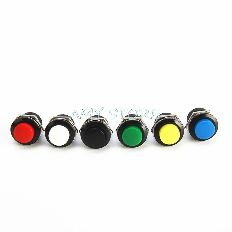 10pcs Momentary Push Button Switch 16mm Momentary 6A/125VAC 3A/250VAC  Round Switches R13-507 BLACK RED GREEN WHITE BLUE YELLOW