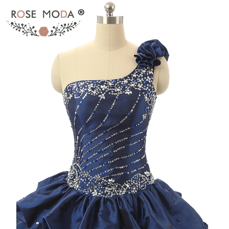 Rosa moda um ombro marinha quinceanera vestido de cristal princesa bola vestido fotos reais