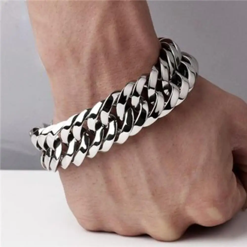 Fashion New Link Chain Stainless Steel Bracelet Men Heavy 20mm/30mm Wide Men Bracelet Double Curb Chain Wristband Jewelry