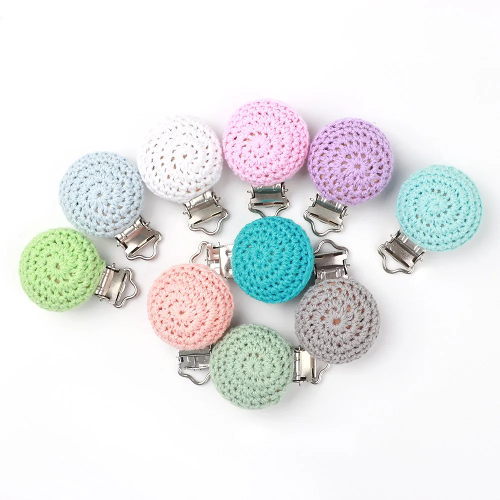 TYRY.HU 50pc Baby Crochet Pacifier Holder Clip Baby Wooden Beads Infant Round Nipple Holder Clasps For DIY Baby Pacifier Chains