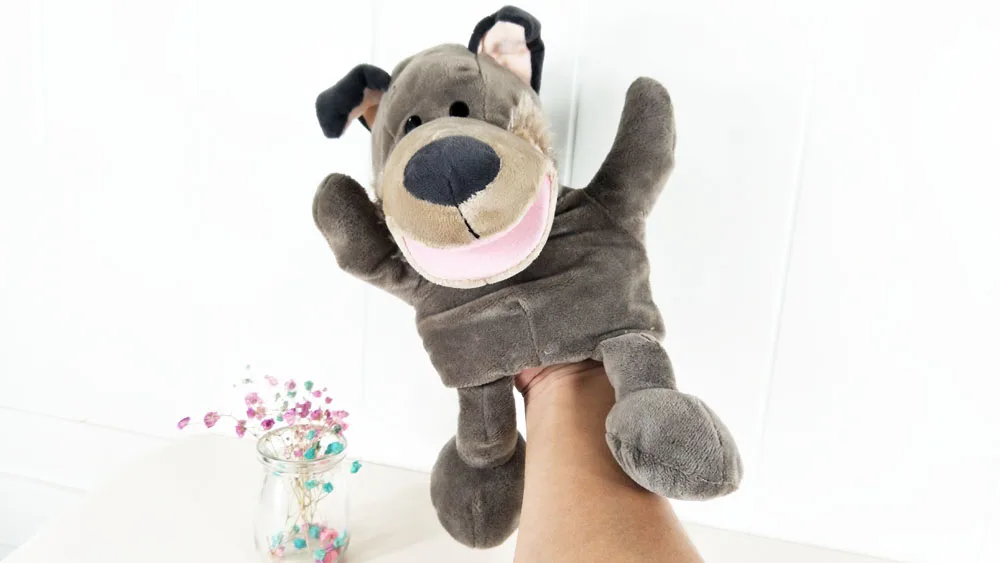 Muñeco de peluche de lobo gris para bebé, marioneta de mano de peluche, regalo de cumpleaños