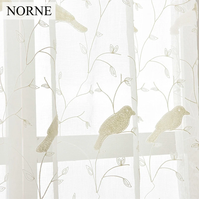 NORNE-Modern Bird White Voile Tulle Sheer Curtains for Living Room,Bedroom,Kitchen, Door, Window Decorate,Curtain,Drape Panels