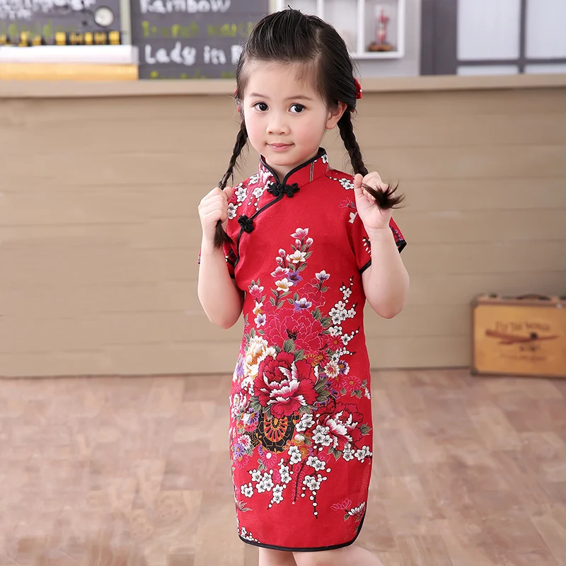 2019 baby girl Chinese dress clothes summer style children cotton short sleeve Traditional dresses fo kids