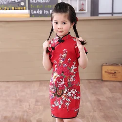 Robe traditionnelle chinoise en coton à manches courtes pour petite fille, vêtements d'été pour enfants, 2019