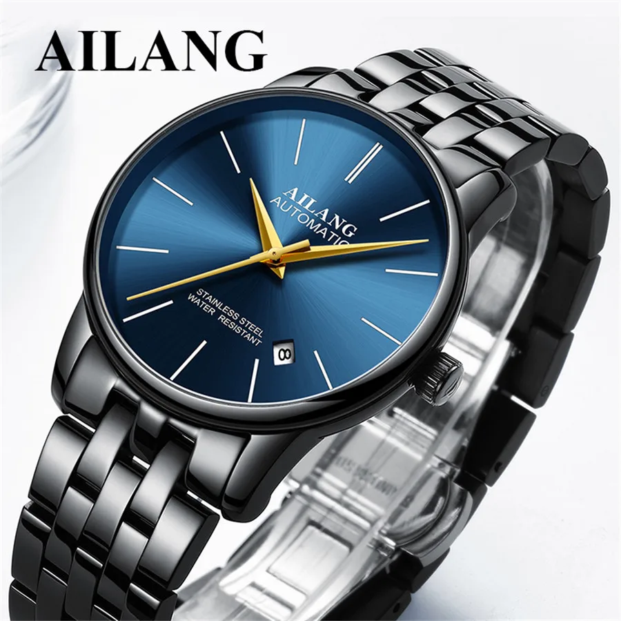 AILANG Brand Ultra-thin dial Fashion Simple Watches Luxury Men\'s Mechanical Sports Wrist Watch Leather Male Clock Montre Homme