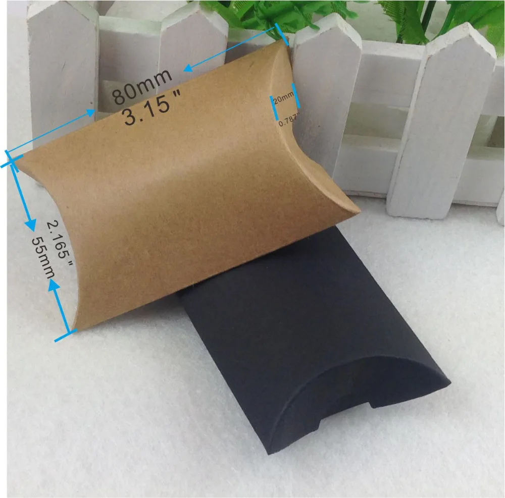 

100pcs/lot kraft pillow box 8x5.5x2cm Black Jewelry Pillow Paper Box/Gift Packaging/ Ring/Earing/Necklace Packing Boxes