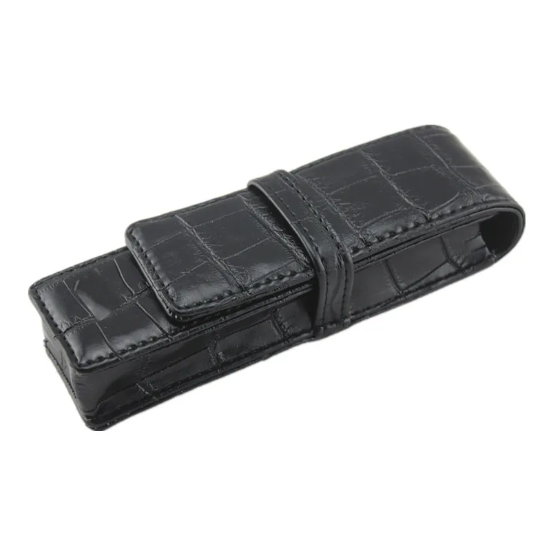 2 Pens Case Luxury Black Leather Pencil Case/Bag For Roller Ball Pen / Fountain Pen /Ballpoint Pen Binder Stationery