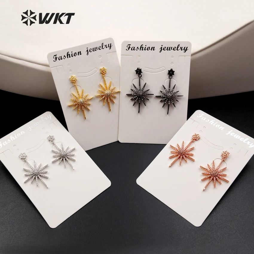 WT-ME008 Wholesale Custom Lovely  Natural Cubic Zirconia Pave Sun Flowers Earring With Silver Plated For Fashion Jewelry Making