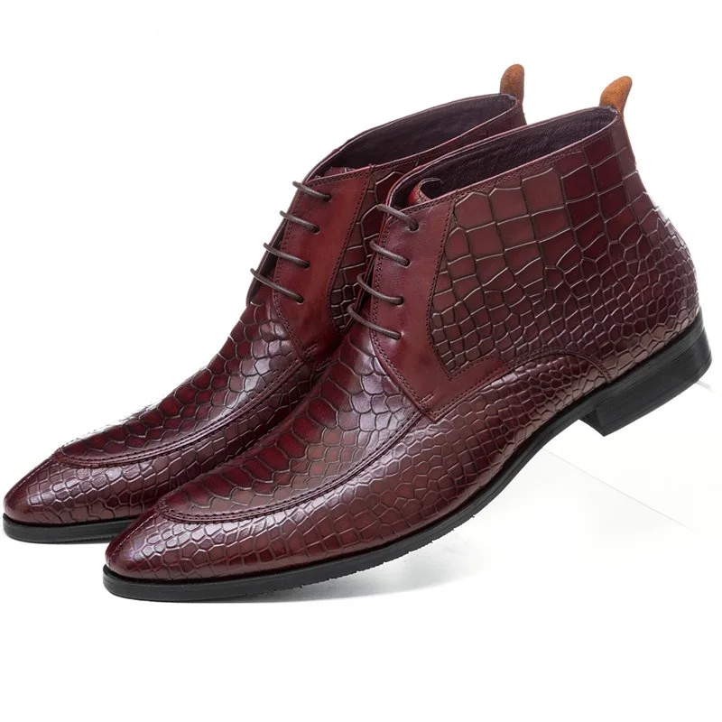 

Serpentine Dress Shoes Mens Ankle Boots Genuine Leather Formal Boots Pointed Toe Male Office Shoes