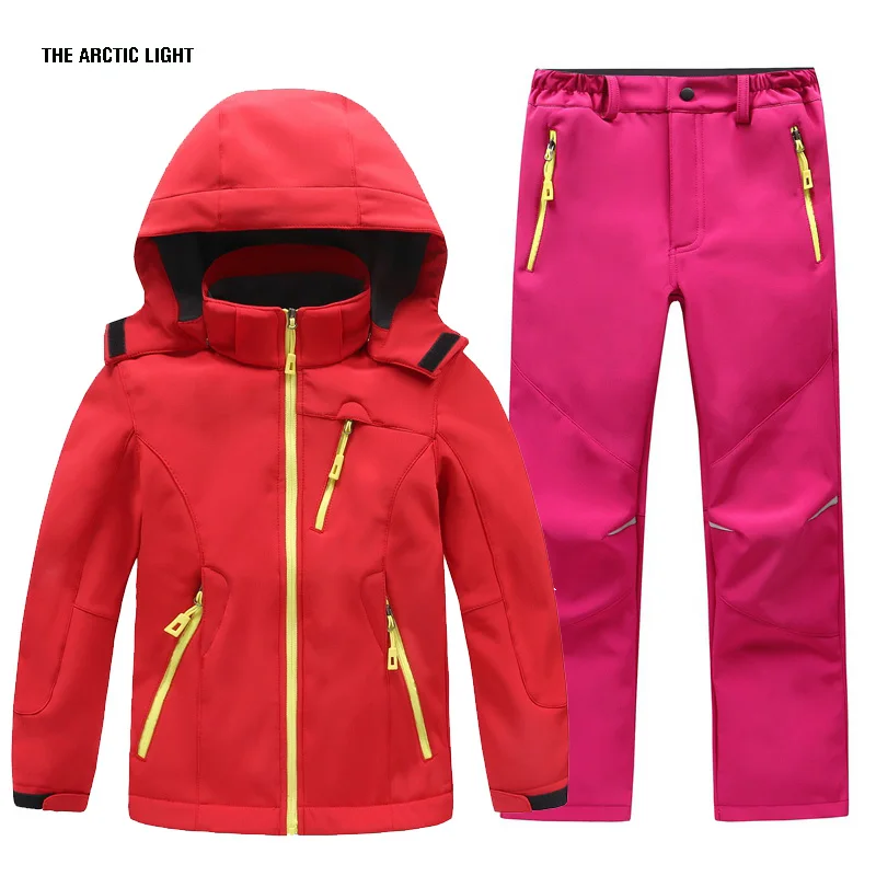 TRVLWEGO Herbst Kinder Camping Wandern Mantel Und Hose Set Kapuze Winter Student Winddicht Wasserdichte Outdoor Ski Jacke Hosen – Detail 8