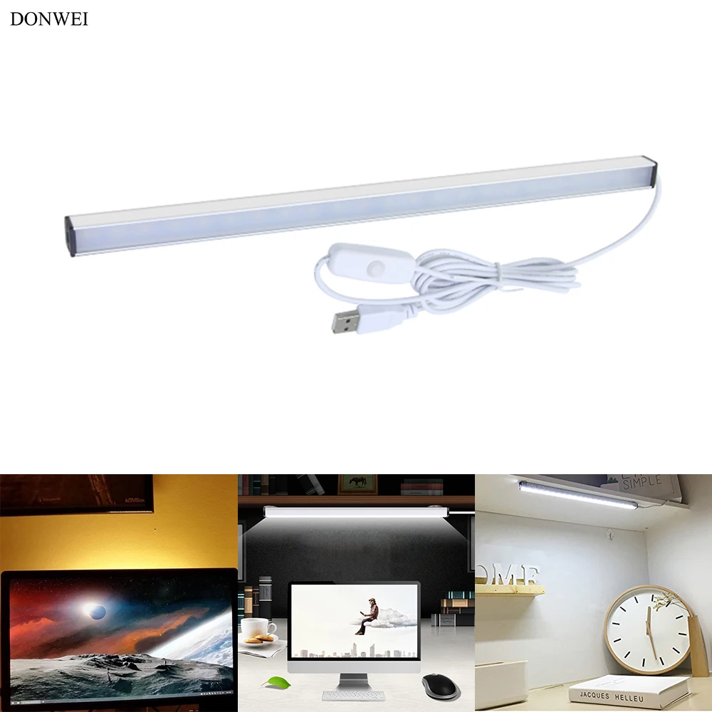 

DONWEI 30CM 5W 22 LED USB Night Light Indoor Portable Aluminum Bar Wall Lamp With Switch for Closet Wardrobe Desk Kitchen