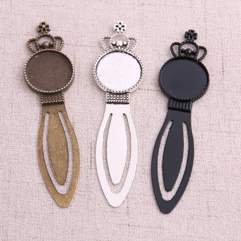 1pcs Three Color 20mm Cameo Steel Round Bookmarks Crown Cabochon Settings Jewelry Blank Charm