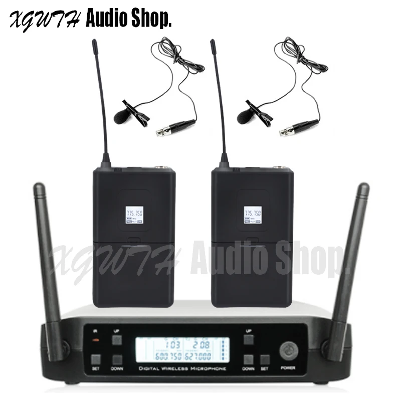 

UHF Wireless Microphone System GLXD4 With Bodypack Cordless Lapel lavalier Mic for Stage Karaoke DJ Frequency Adjustable