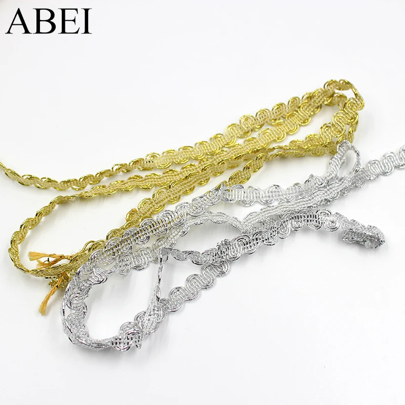 20yards/lot 8mm Diy Gold Silver Lace Ribbon Trims Polyester Tape Webbing for Stage Performance Apparel Handmade Wedding Crafts