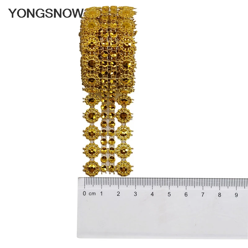 1yard Gold Silver Rhinestones Tape Motifs Ribbon DIY Crystal Densify Rhinestones Trimming Cup Chain on Glue Sewing Accessories