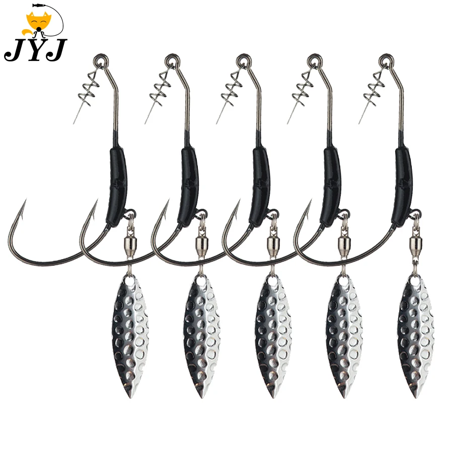 2pcs Offset Fishing Hooks Weighted Crank Hook With Spoon sequins Fishing Hook Fish Hooks Fit for Texas Rigs Fishing Tackle