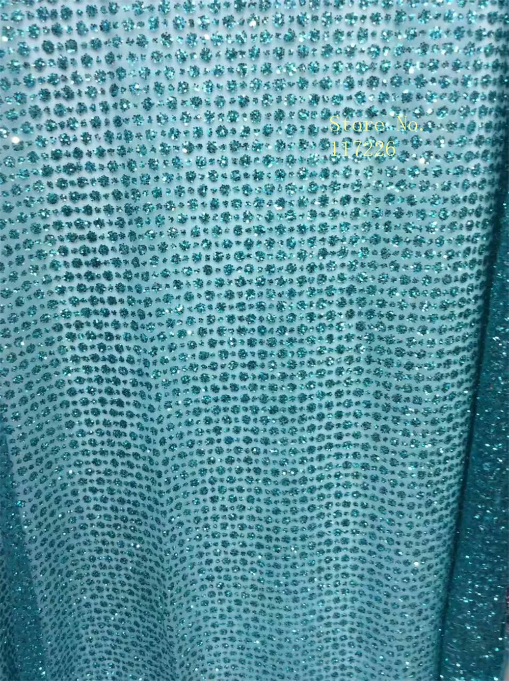 

4 colors ocean blue sparkly with glued glitter bridal tulle lace fabric wholesale glitter lace fabric for party dress