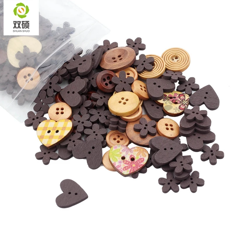 ShuanShuo Colorful Mixed Brown Series Wooden Buttons For Hat, Shoes, Clothes Diy Accessories Mixed Color 50PCS/Bag