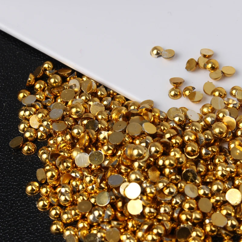 Special Offer Limited Gold Plated Half Round Flatback Pearls 1.5mm 2mm 2.5mm 3mm 4mm 5mm 6mm 8mm Abs Beads Diy Accessories