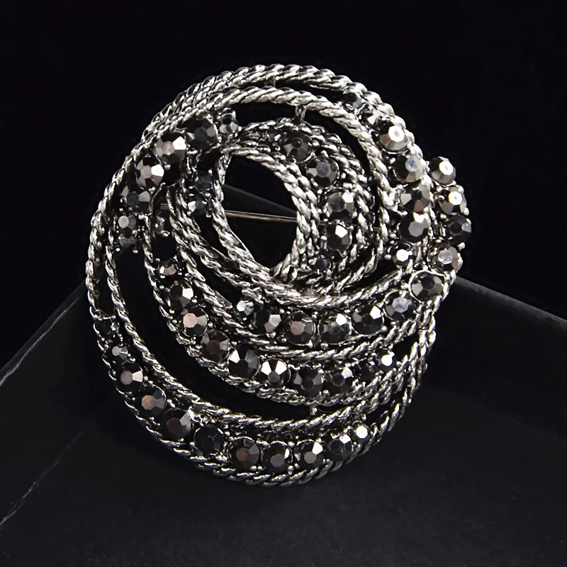 Vintage Fashion Stunning Black Crystal Rhinestone Wedding Bouquet Brooch For Women Hot Selling Jewelry Pin