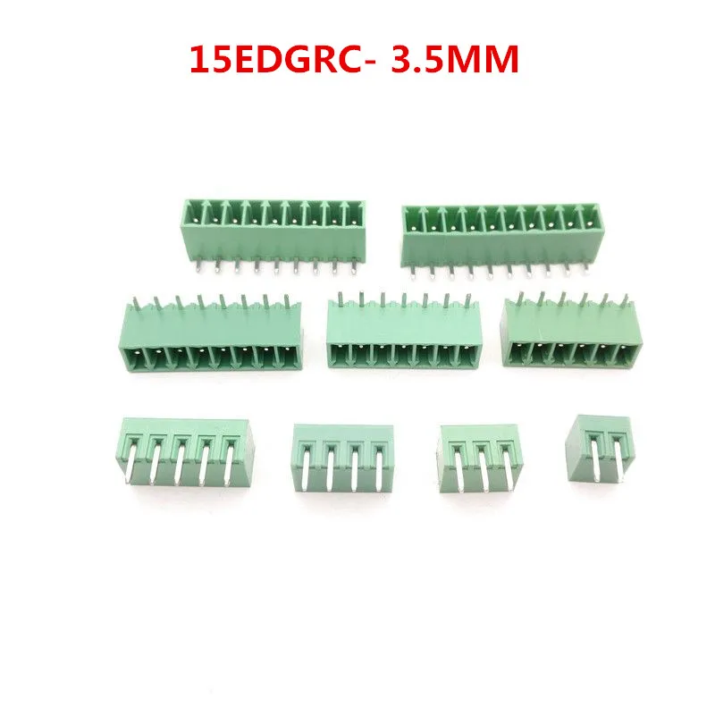 20pcs/lot 15EDGRC 3.5MM 2/ 3/4/5/6/7/8/8/9/10 Bend Pin Screw Terminal Block Connector Pluggable type Copper RoHS