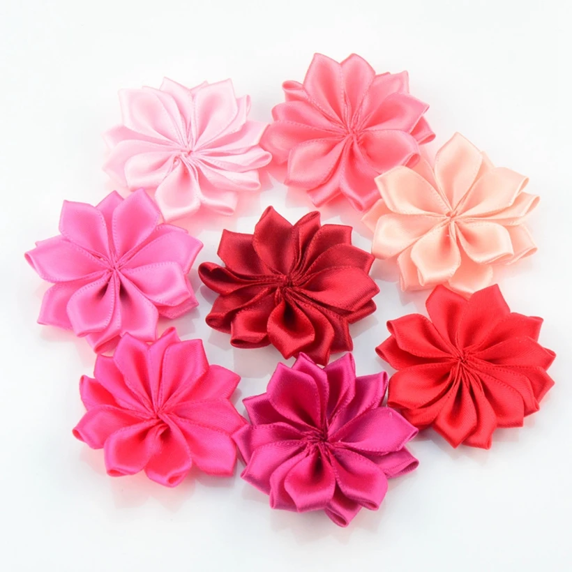 

32pcs/lot 4.5CM Star Shaped Mini Satin Ribbon Fabric Flower For Kids Girl Headband Hairpin Accessories Wholesale Craft Flowers