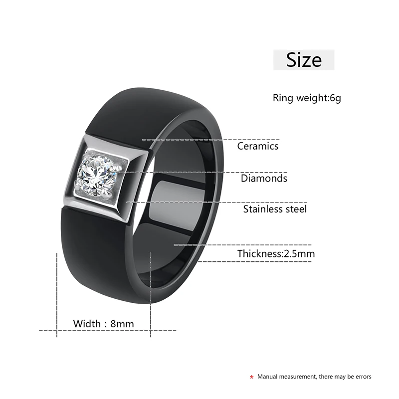 2019 Fashion 8mm Width Ceramic Rings for Women Men Comfortable Fit Square Crystal Women Wedding Jewelry Gift Rings Never Fade