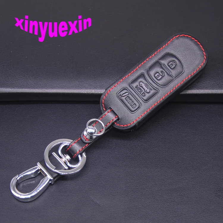 Xinyuexin Leather Car Key Cover Fob Case For Mazda 3 5 6 8 CX5 CX7 CX9 M6 GT 2016 2017 Remote Key With Keychain 4 Button No Logo