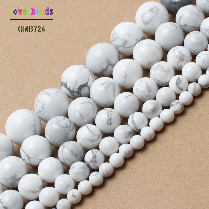 Natural Stone Beads White Howlite Truquoises Round Loose Beads For Jewelry Making 15.5inch  Pick Size 4 6 8 10 12 14mm -F00043