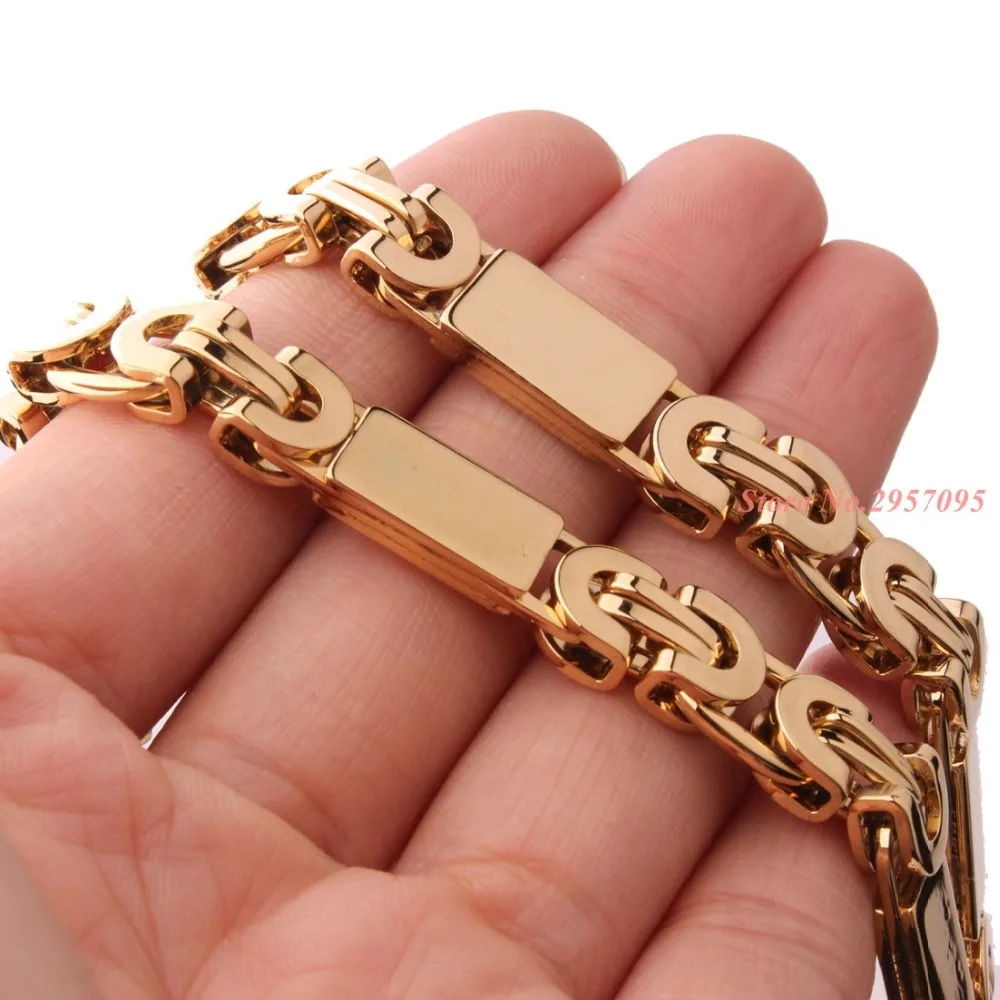 6/8/11mm Mens Boys Chain Byzantine Box Chain Stainless Steel Necklace Gold Colors Necklace Gift Jewelry