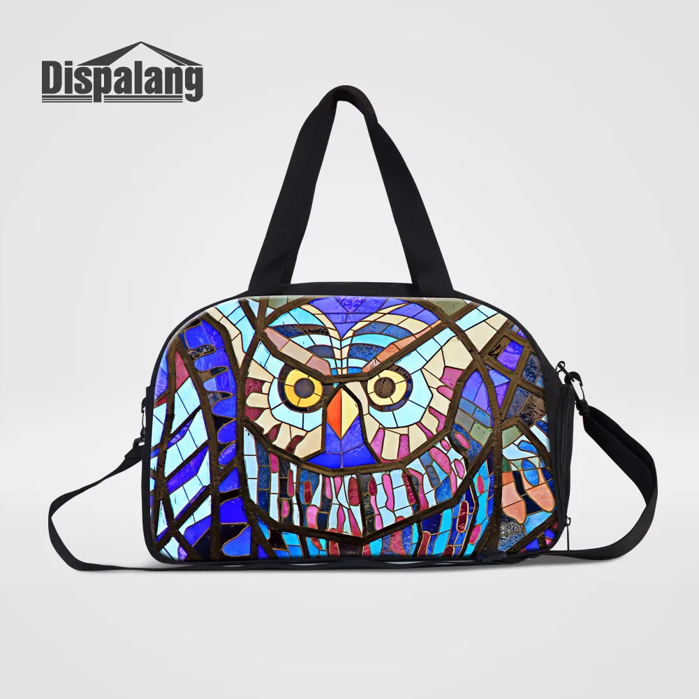 Dispalang Unique Design Luchky Owl Printing Women Travel Duffle Bags With Shoes Pocket Practical Hand Weekend Bag For Girls Trip