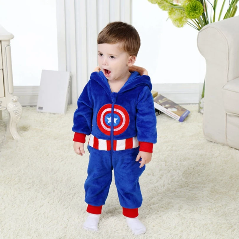 Baby America Captain Clothing Long Sleeve Hooded Baby Rompers Jumpsuits for Boy Girl Infant Overalls