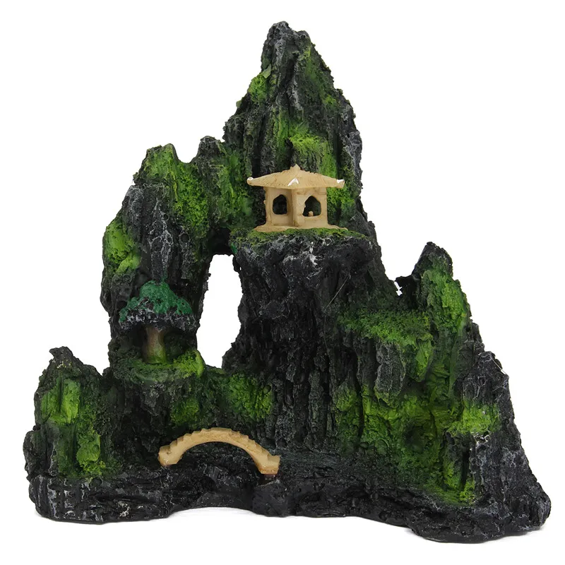 Mountain Resin View Aquarium Ornament Tree - Rock Cave Stone Decoration Fish Tank