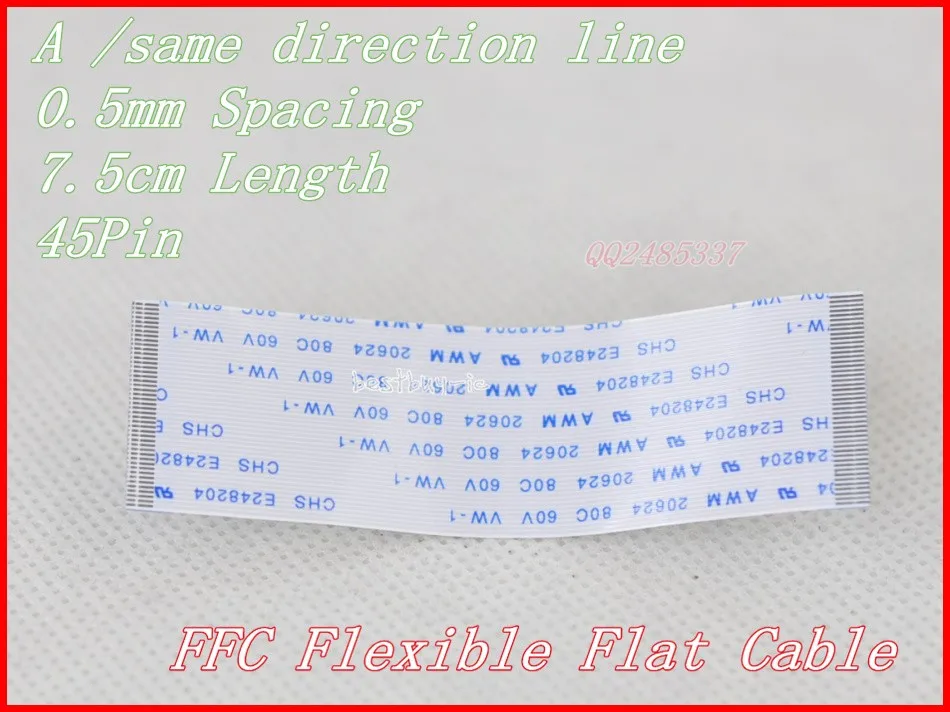 Kabel datar fleksibel FFC kawat lunak garis arah Sama/45PinA panjang + 75mm jarak 0.5mm. 45P * 0, 5A * 75MM