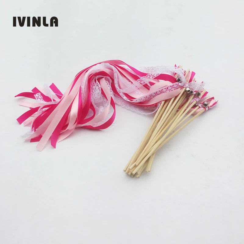 

Newest Arrived Fushia & Pink lace wedding wands Ribbon stick Birthday Party ,christmas ribbon Sparklers