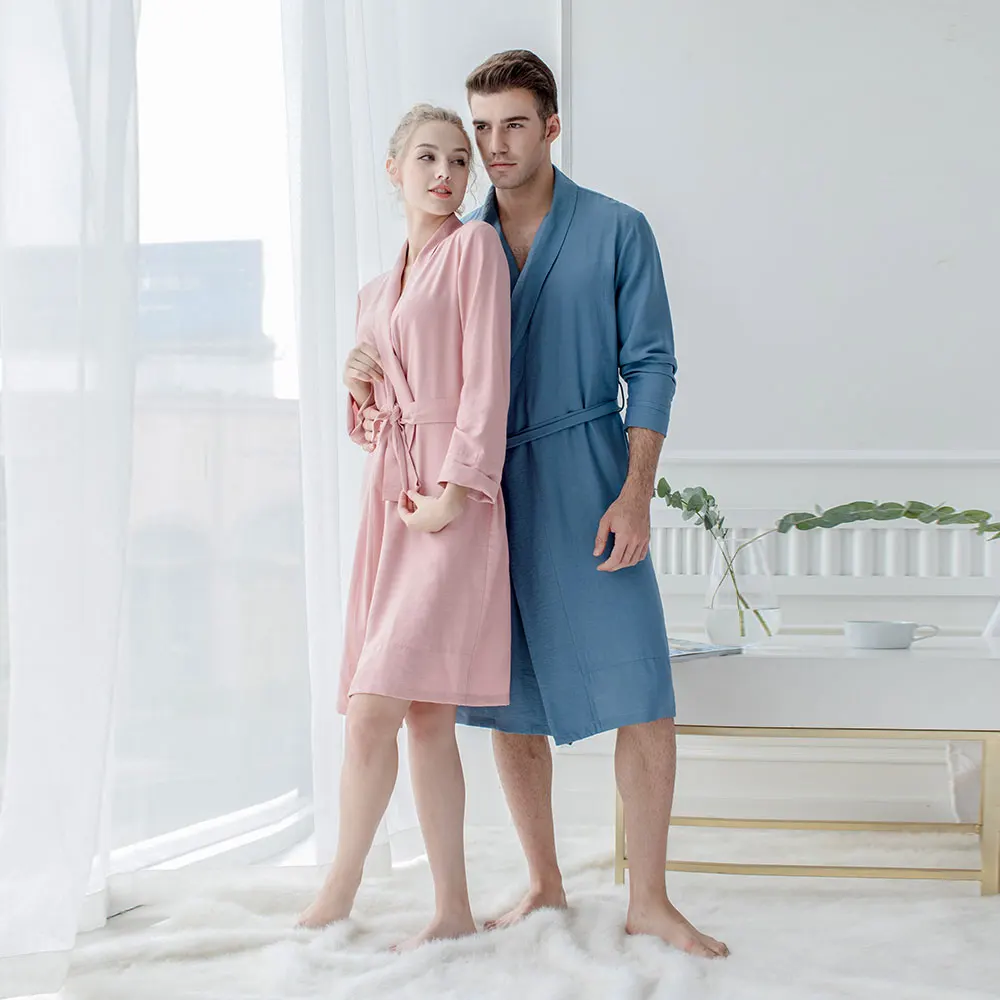 Men's Unisex Spa Robes  Mid-calf Length Plus Size Bathrobes Kimono Sleepwear Loungewear Nightgown Pajamas Sleepcoat Gowns