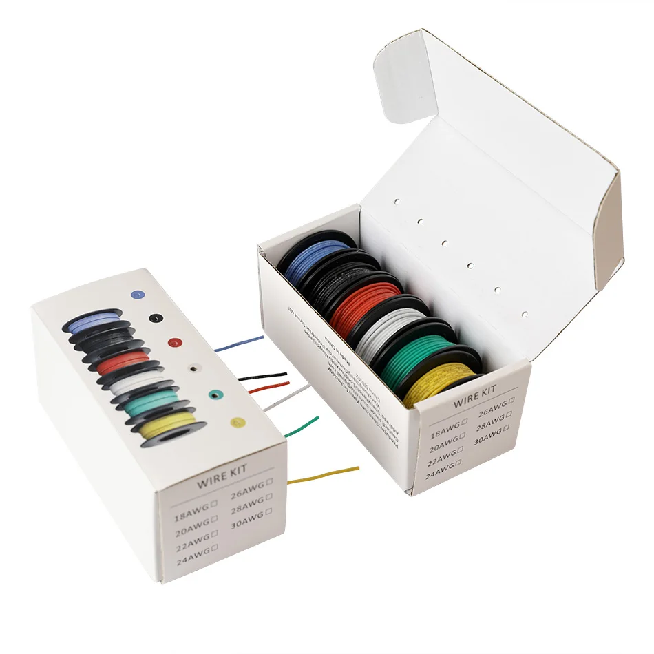 

48m/Box 26 AWG Hook up Wire Kit (Stranded Wire Kit) 26 Gauge Flexible Silicone rubber Electric wire 6 colors 26.2 feet Each