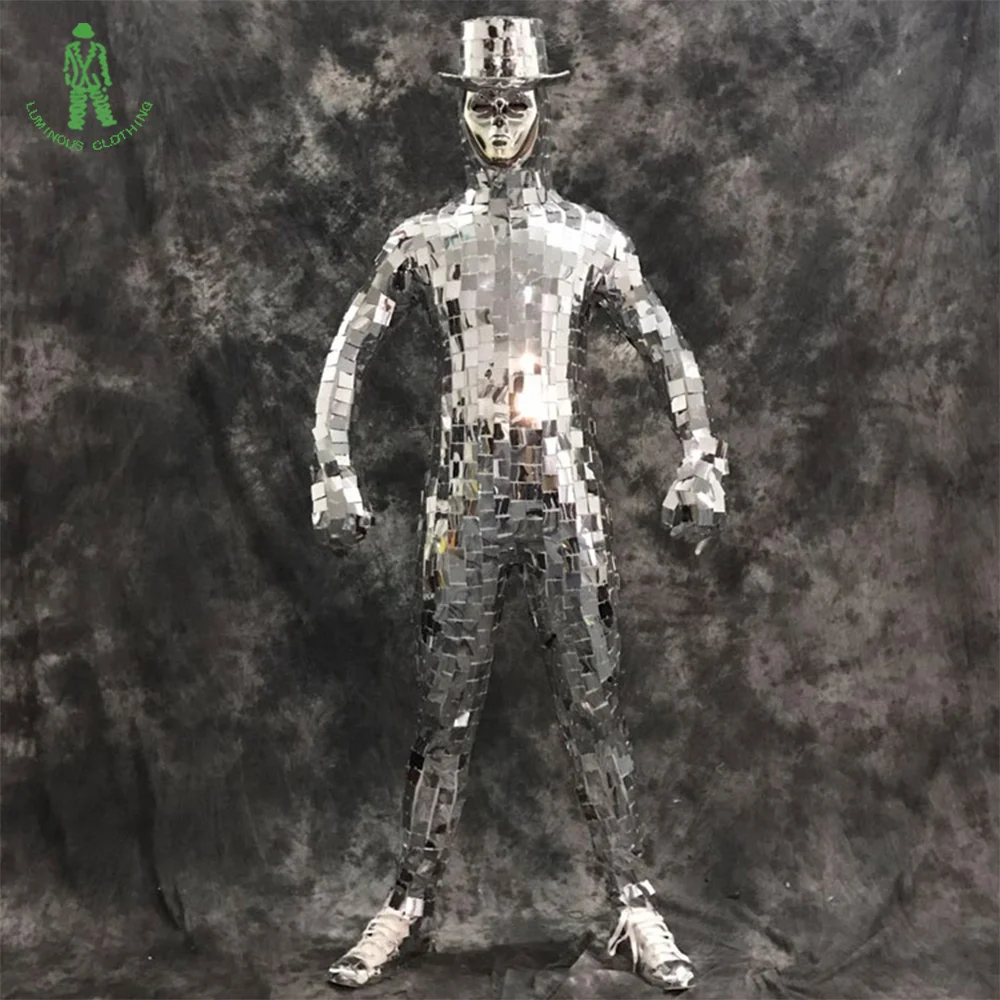 Free Shipping Jumpsuit Mirror Clothing Dazzling Fashion Costume Men Women Street Art Club Show Party Stage Dancer Robot Suit