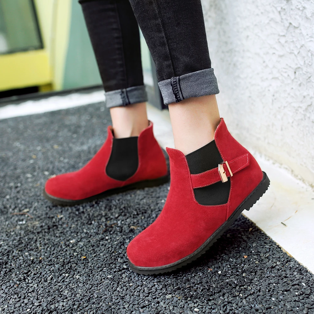 Big size 34-52 New Round  Toe Buckle Boots for Women Sexy Ankle Boots Heels Fashion warm Winter  Spring  Autumn Casual Shoes 502