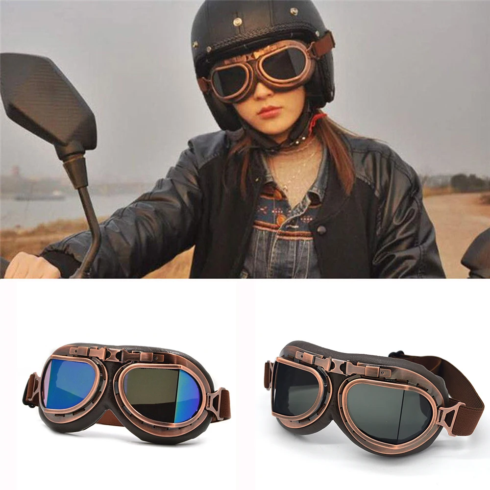 

Motorcycle Goggles Glasses Motorbike Pilot Steampunk Vintage ATV Biker Scooter Cruiser Jet Helmet Cycling Retro Sunglasses