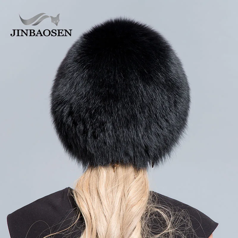 JINBAOSEN  Women\'s Fur Hat Natural Fox Hat Winter Thic and Warm Ears Fashionable Knitted Ski Caps