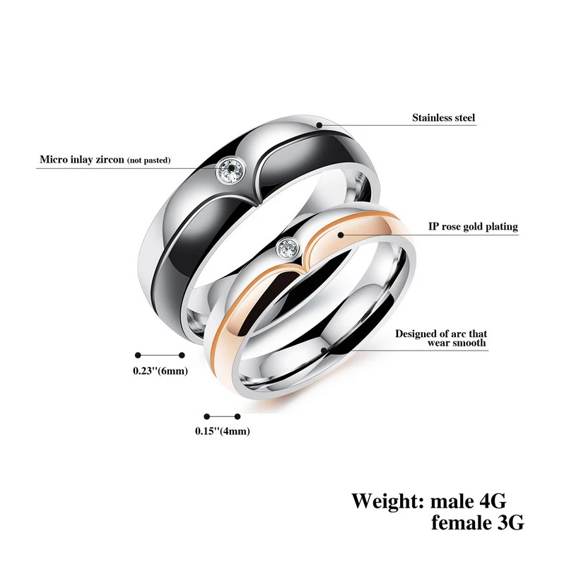 Fashion Wedding Rings for Men/Women CZ Couple Ring 316l Stainless Steel Engagement Jewelry